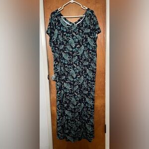 Beautiful J.Jill maxi dress blue/green paisley print 2X easy care EUC